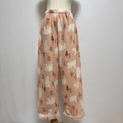 シロクマさん　フリースパンツ　ルームウェア（X L）サーモンピンク系　保温
