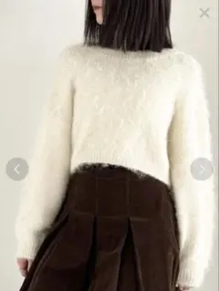 Heather ショートシャギーニット セーター ショート丈 ホワイト