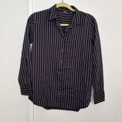 UNIQLO ネイビーオレンジストライプ長袖シャツ M