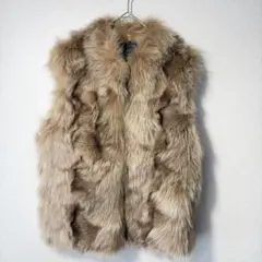 フォックスファー ベスト 毛皮コート ブラウン リアルファー ショート丈 M