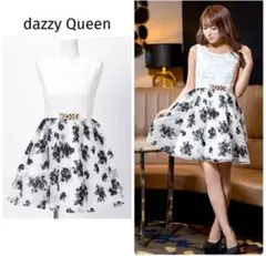 dazzy Queen / ベルトモチーフ付きAライン シアー花柄 ミニドレス
