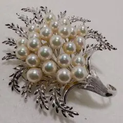 SILVER 24珠 豪華 あこや パール 真珠 照り良い フラワー ブローチ