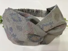 着物クロスヘアターバン　色大島紬赤と青の花柄　普通サイズ