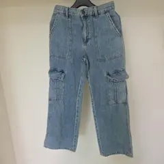 GUライトブルー カーゴパンツ ハイウエスト