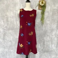 MIIA ミーア 花柄 刺繍 ワンピース ボルドー ノースリーブ 結婚式 上品F