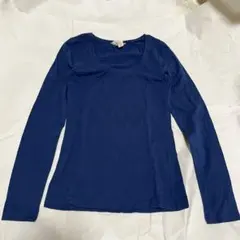 FOREVER21★ストレッチ Uネック 長袖トップス ネイビー M 着心地抜群
