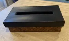 ティッシュケース　ラタン&ブラックレザー調