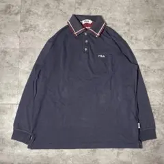 超人気 FILA 長袖ポロシャツ ロゴ刺繍 ネイビー 胸ポケット付きのサムネイル