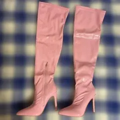【新品】ニーハイブーツ ロングブーツ ピンク クロコ型押し 25.5cm