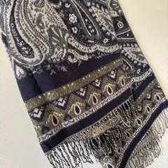 大判ペイズリー柄 ストール ネイビー