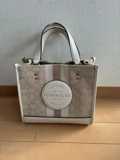 COACH ベージュ ストライプトートバッグ