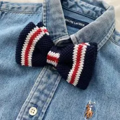 【新品未使用品】ネイビー レッド ニット蝶ネクタイ ボウタイ 入園 入学式