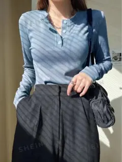 DAZY クォーターボタンリブニットTシャツ