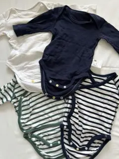 ベビー肌着 4枚セット 白 ネイビー ストライプ