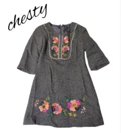 chesty 花フラワー 刺繍入り七分袖ワンピース