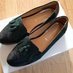 KUMIKYOKU タッセル付きローファー Lサイズ グリーン/ブラック