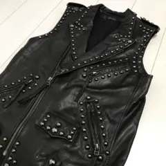 レギュラー古着！Rarvtus スタッズ 本革ゴートレザーベスト ブラック