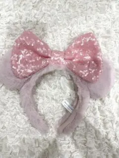 ピンク リボン付き耳カチューシャ