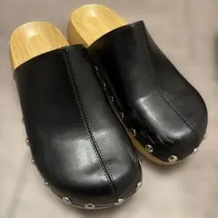 ZARA ブラック サボサンダル スタッズ付き ウッドソール 38