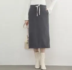 スカート　膝下　美品ネイビーL　Aライン　コーデュロイ　裏起毛　ウエスト　ゴム
