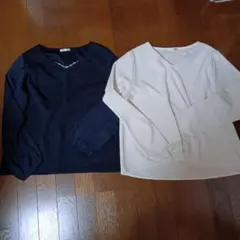 GLACIER ネイビー 長袖ブラウス L 白ブラウス カットソー L 2枚