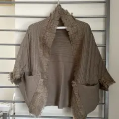 【新品タグ付】carlife フリンジ付きニットカーディガン ボレロ