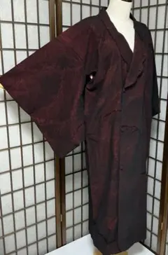 b266 正絹　ビロード　荒波　輪奈コートロング　着物