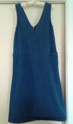 デニム　Vネック　ジャンパースカート　フロントファフナー　前後2WAY