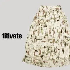 【美品】titivate アート柄ロングフレアスカート ウエストゴム 裏地付き