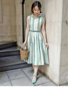 an another angelus マルチストライプ ノースリーブワンピース