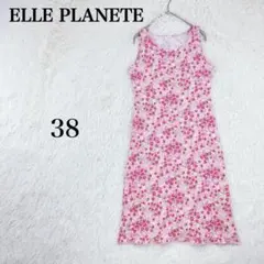 【エルプラネット】ノースリーブ 膝丈ワンピース 総花柄 日本製 (M相当)ピンク