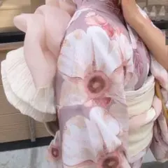 完売品◇浴衣単品❀水彩花柄浴衣/洗える浴衣/くすみピンク/アンニュイ/大人浴衣のサムネイル