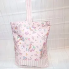 ハンドメイド 上履き入れ ☆ユニコーン×ピンクストライプ☆
