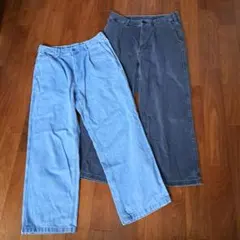 バギーデニムパンツ セット（ライトブルー・ダブラック）GU　ワイドデニムバンツ
