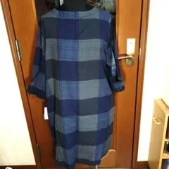 新品未使用タグ付き！ネイビー・グレー チェック柄 ✦六分袖チュニック
