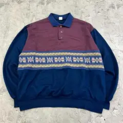 USA製　BLAIR ネイティブ　トップス　ニット　古着　えんじ　ネイビー　XL