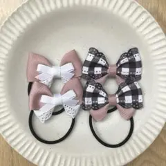 ハンドメイド キッズ リボン ヘアゴム ＊ガーリーくすみピンク＊