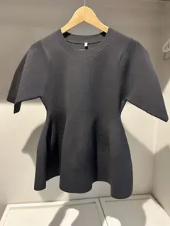 ペプラムニット 半袖 ダークグレー Mサイズ