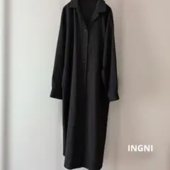 INGNIイング☆シンプル ブラック シャツワンピース ☆ロング丈