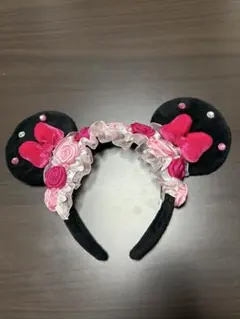 ミニー・マウス風カチューシャ 花飾り付き