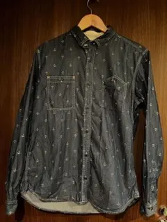 メンズ総柄デニム長袖シャツ