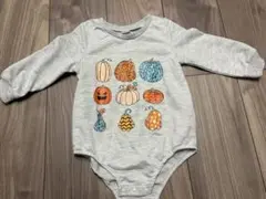 長袖　カボチャデザインロンパース 12-18M