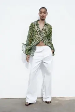 ZARA ワイドレッグ ハイライズ デニムパンツ