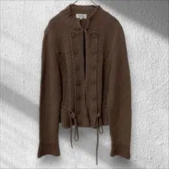 【ジユウク】自由区 ニットカーディガン ハイネック ホック ボタンデザイン 茶色