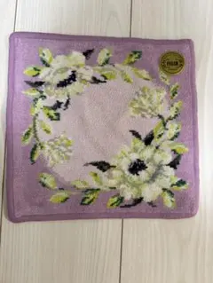新品未使用　feiler ハンカチ　パープル　お花　白　紫　シェニール織　タオル
