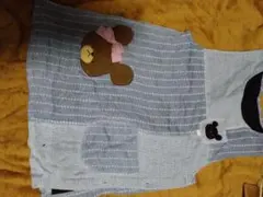 ストライプ柄クマアップリケエプロン Mサイズ