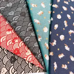 No.4182 猫和柄☆ハギレセット☆綿生地