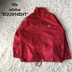 希少90s L アディダス エキップメント ナイロンジャケット 赤 刺繍ロゴ