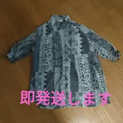 レトロパッチワークデザイン シャツ 五分袖