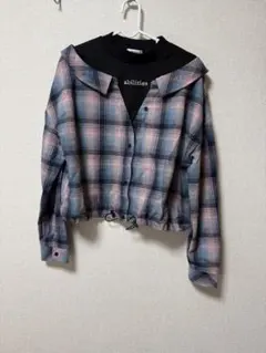 チェック柄オフショルダーシャツ M